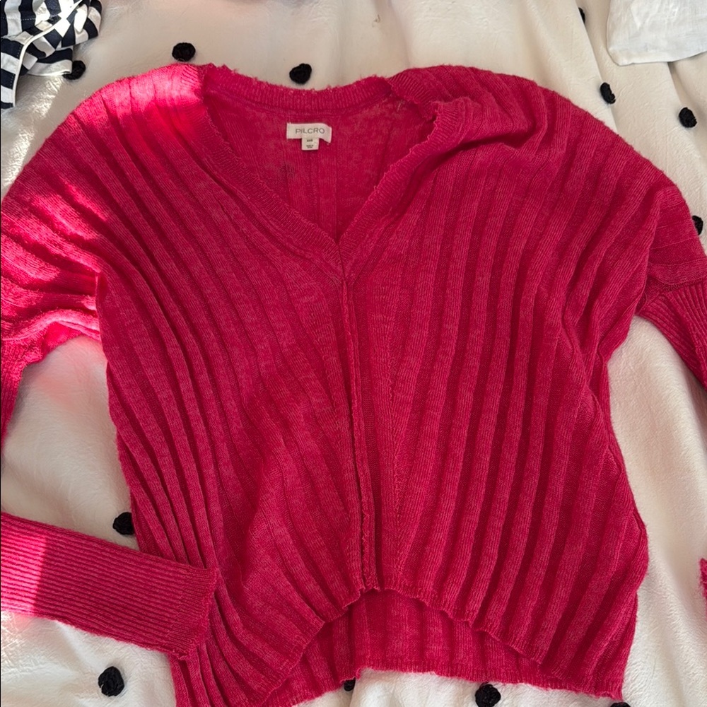 Pilcro Women's V-Neck Sweater in Vibrant Pink